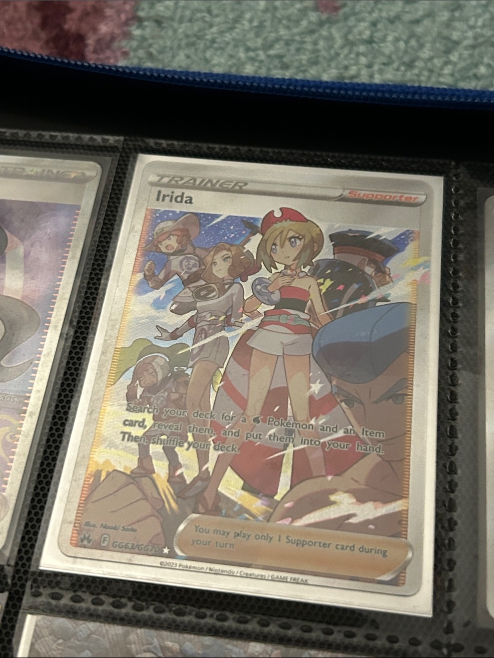 Pokemon Trainer Card - White, Red, Blue Holographic Irida